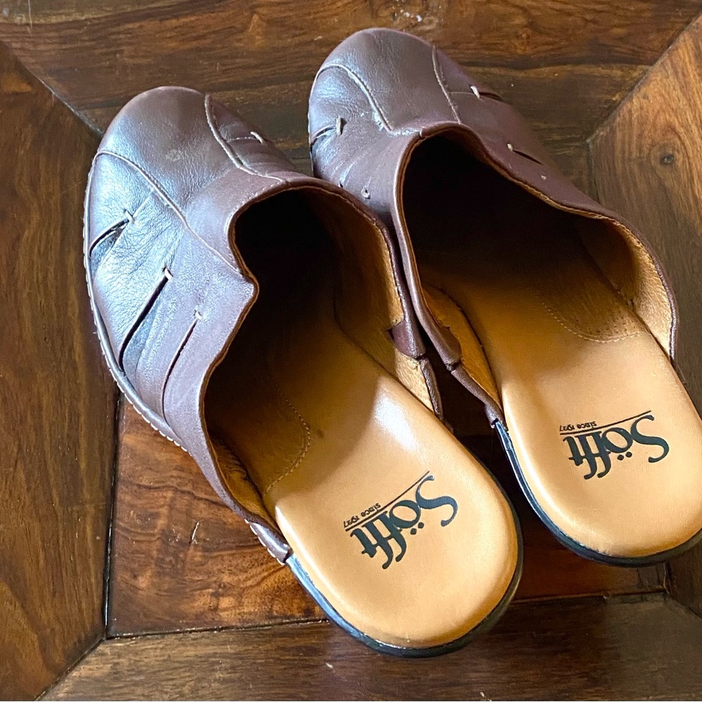 Ladies Sofft brand clogs with heel.
